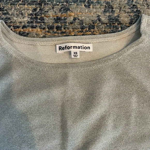 Reformation Andres Knit Two Piece Set in Silver Sparkle - Size XS NWOT - Picture 7 of 11